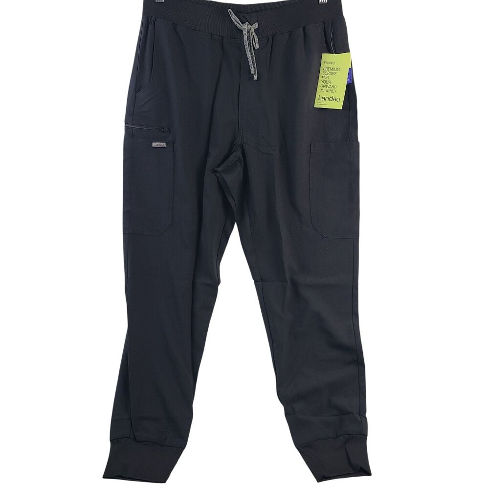NWT Landau Men's Black Jogger Pants With Zip Detail Premium Fabric Sz L